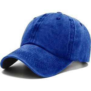 Unisex Blue Washed Ponytail Slot Adjustable Buckle Classic Baseball Plain Cap